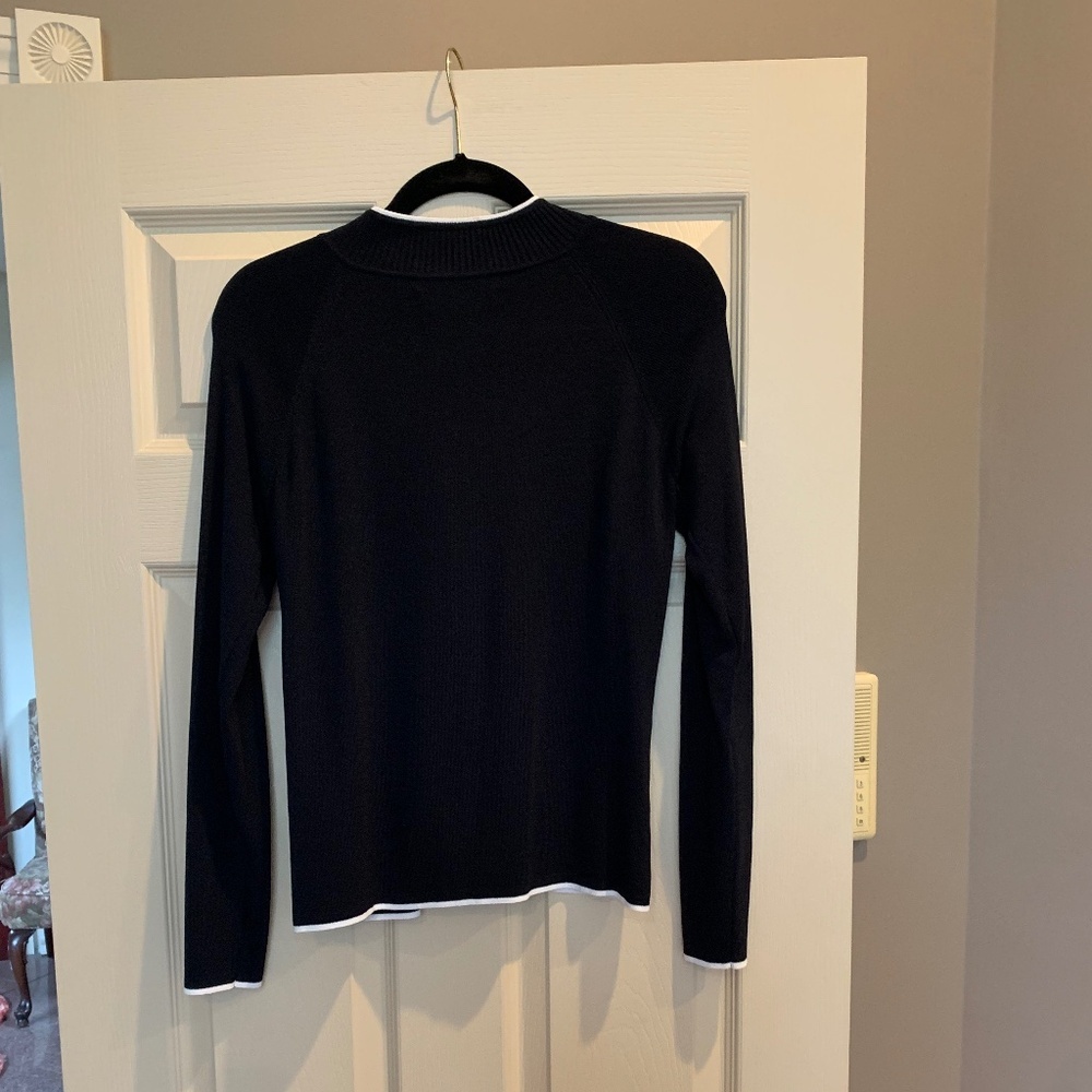 Joseph A Black/White Knit Zip front Cardigan Sweater sz L - Picture 3 of 3